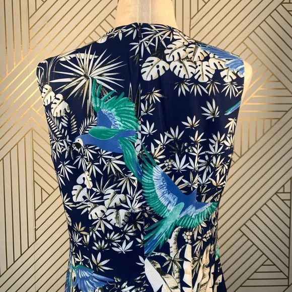 J.‎ Mclaughlin Belinda Parrot Kay Sheath Sleeveless Dress Blue Cream Tropical - Picture 8 of 9